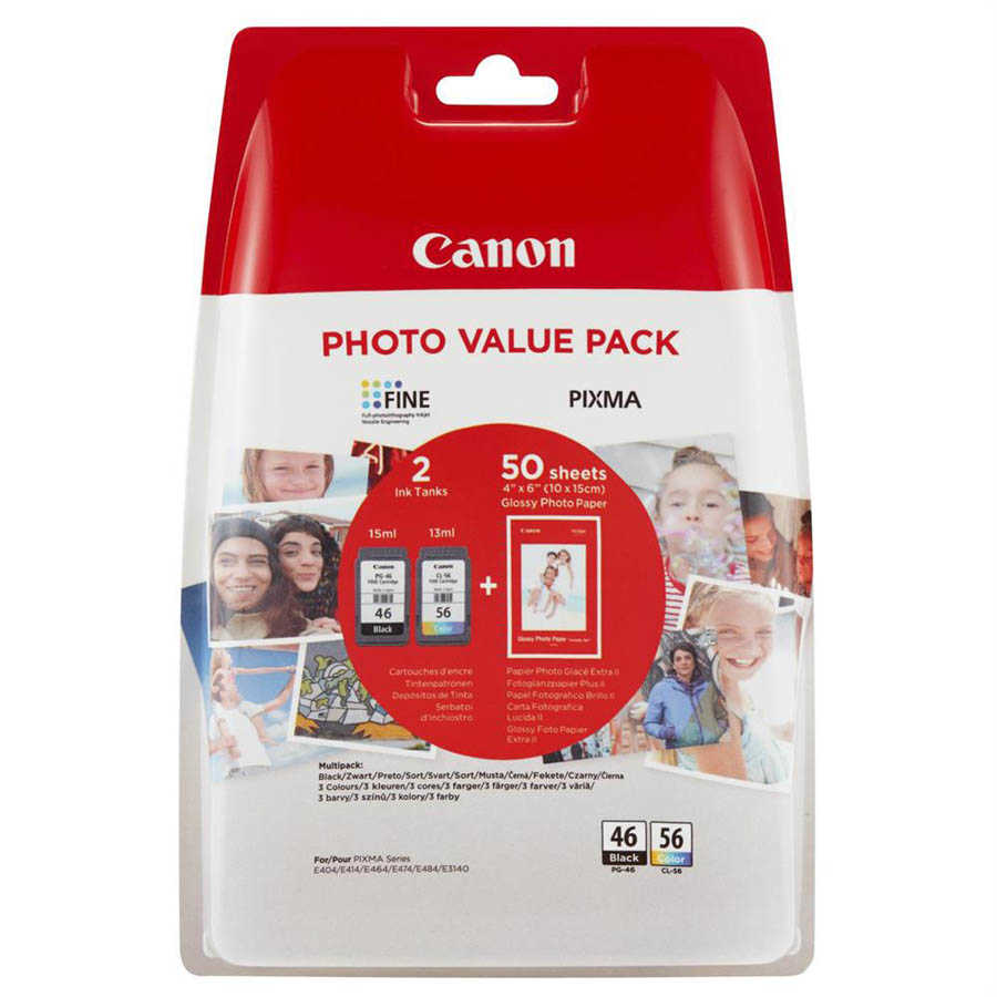 CANON 9059B006 PG-46L/CL-56 KARTUS 2LI PAKET (KAGIT HEDIYELI) - Photo Value Pack Blist Resim-1