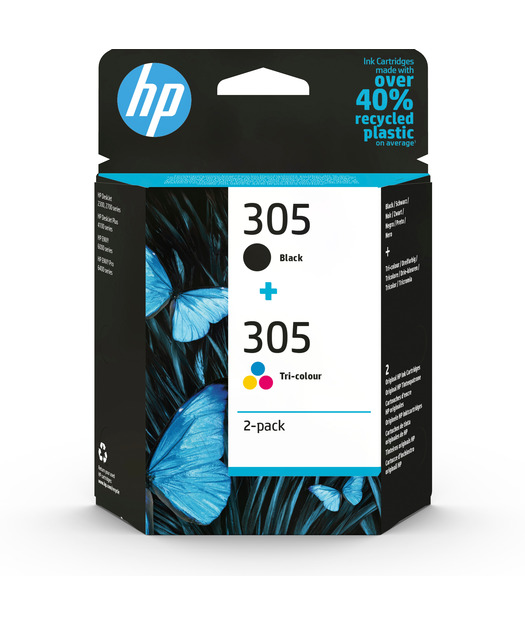 HP 305 2-Pack Tri-color/Black Original Ink Cartridge 6ZD17AE